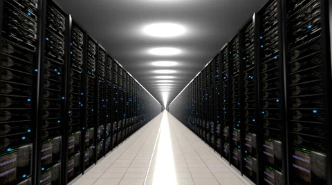 Endless forward move through a data center server corridor, seamless loop Vídeos de archivo 52092733