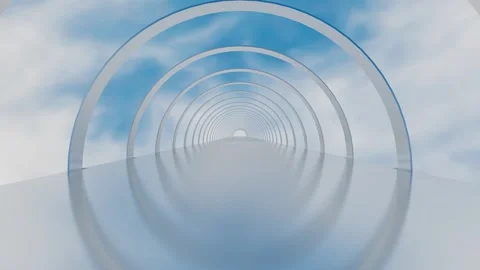Endless forward movement. abstract minimalistic tunnel of glossy rings and plane Video stock 308311733