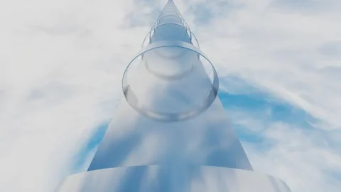 Endless forward movement. abstract minimalistic tunnel of glossy rings and plane Video stock 308311736