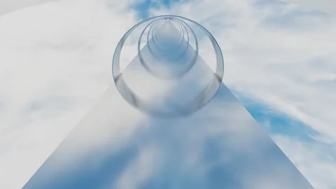 Endless forward movement. abstract minimalistic tunnel of glossy rings and plane Stock-Footage 308311737