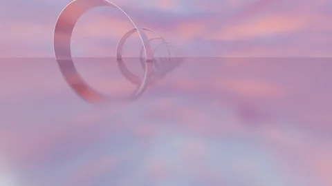 Endless forward movement. abstract minimalistic tunnel of glossy rings and plane Video stock 308311741