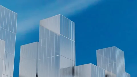Endless forward movement along a 3D model of a city with skyscrapers against a b Stock Footage 308396602