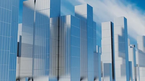Endless forward movement along a 3D model of a city with skyscrapers against a b Stock Footage 308396608