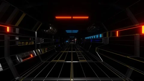 Endless forward movement along a futuristic fantasy shadow made of a metal frame Stock Footage 258591308