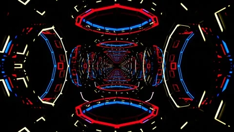 Endless forward movement in black abstract tunnel with flashing lights. 3d rende Stock Footage 284931637