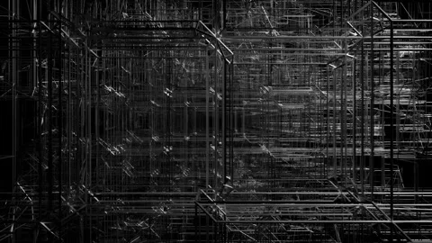 Endless forward movement in black tunnel with silver abstract grid. 3d render. l Stock Footage 267722306