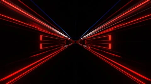 Endless forward movement in a dark abstract tunnel of glowing red structures. 3d Stock Footage 310882179