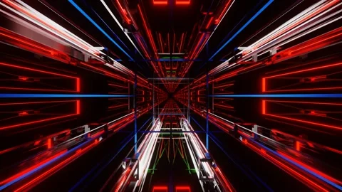 Endless forward movement in a dark abstract tunnel of glowing red structures. 3d Видео 310882187
