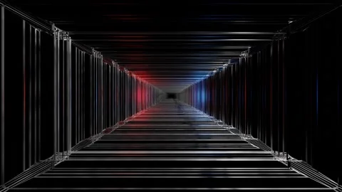 Endless forward movement in a dark abstract tunnel of silver square frames with  Stock Footage 310882220
