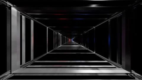 Endless forward movement in a dark abstract tunnel of silver square frames with  Video stock 310882222