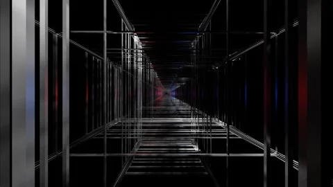 Endless forward movement in a dark abstract tunnel of silver square frames with  库存影片 310882229