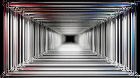 Endless forward movement in a dark abstract tunnel of silver square frames with  Stock Footage 310882241