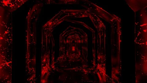 Endless forward movement in a dark corridor of arches of different shapes with r Stock Footage 301515090