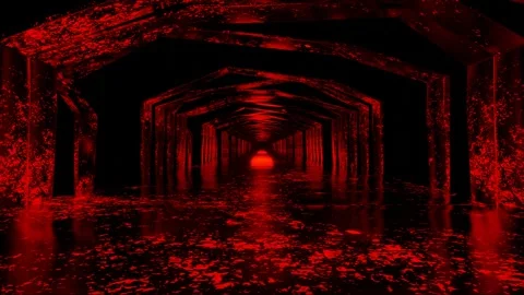 Endless forward movement in a dark corridor of arches of different shapes with r Video stock 301515121