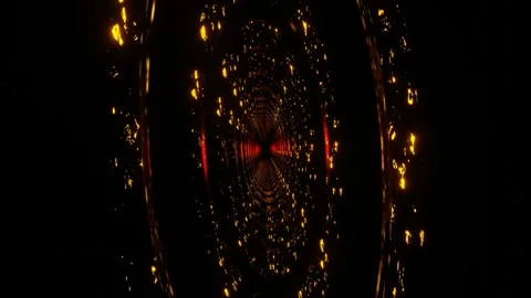 Endless forward movement in a dark corridor of oval rings with red-orange lighti Stock Footage 301515139