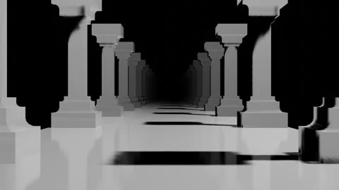 Endless forward movement in a dark corridor with 3D rows of columns. 3D render l Stock Footage 301515154