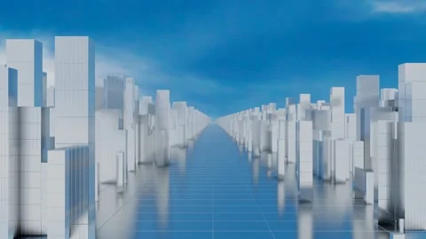 Endless forward movement inside a 3D model of a city with skyscrapers against a  Video stock 308396582