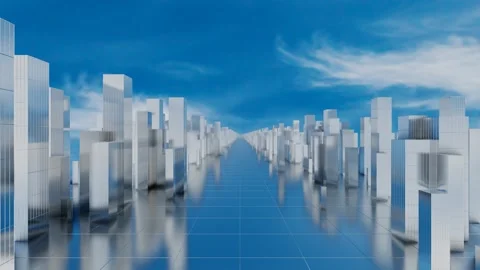 Endless forward movement inside a 3D model of a city with skyscrapers against a  Stock-Footage 308396589