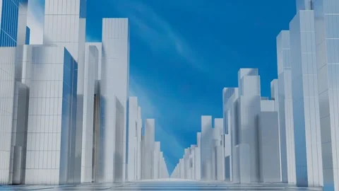Endless forward movement inside a 3D model of a city with skyscrapers against a  Video stock 308396606