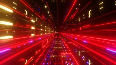 Endless forward movement inside abstract tunnel with glowing lines. 3d render lo Stock Footage 284934159
