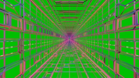 Endless forward movement inside abstract rectangular wireframe structure on gree Stock Footage 299689612