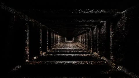 Endless forward movement inside abstract rectangular dark tunnel with rusty meta Stock-Footage 300187752