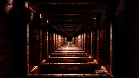 Endless forward movement inside abstract rectangular dark red brick tunnel 3d re Stock Footage 300187816