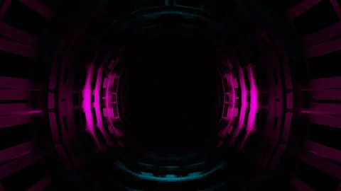 Endless forward movement inside abstract round tunnel with purple and blue backl Video stock 300187832