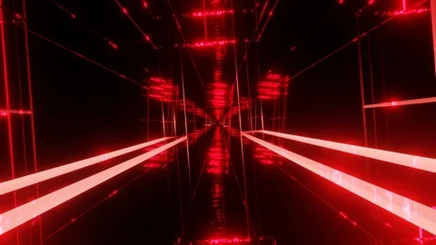 Endless forward movement inside abstract rotating glowing red frames on black ba Stock Footage 301858181