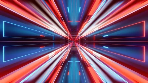 Endless forward movement inside abstract sci-fi corridor with red and blue light Stock Footage 301859389