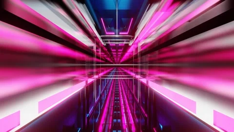 Endless forward movement inside abstract dark corridor with purple blue neon lig Stock Footage 301859446