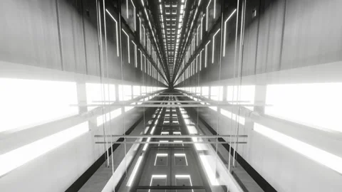 Endless forward movement inside abstract grey corridor with white backlight. 3d  Stock Footage 301859744