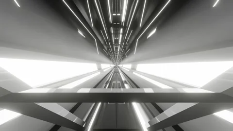 Endless forward movement inside abstract grey corridor with white backlight. 3d  Stock-Footage 301859756