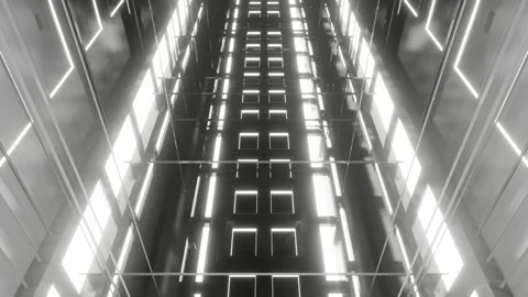 Endless forward movement inside abstract grey corridor with white backlight. 3d  Stock Footage 301859848