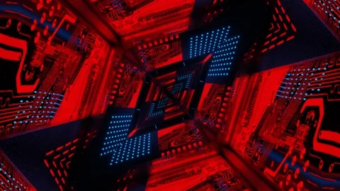 Endless forward movement inside abstract tunnel with red glow. techno concept. 3 Video stock 302060670