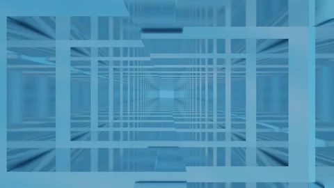 Endless forward movement inside abstract light blue tunnel of straight lines. 3d Stock Footage 308376357