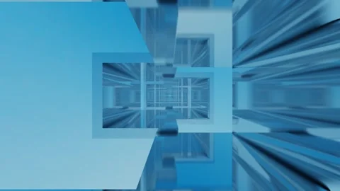 Endless forward movement inside abstract light blue tunnel of straight lines. 3d Video stock 308376377