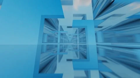 Endless forward movement inside abstract light blue tunnel of straight lines. 3d 库存影片 308376380