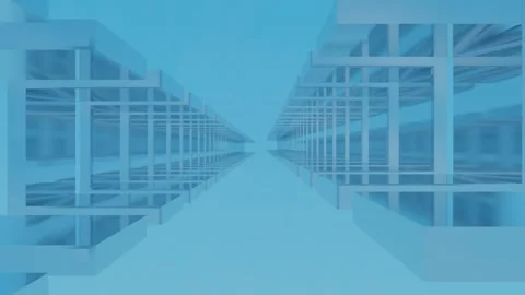Endless forward movement inside abstract light blue tunnel of straight lines. 3d Stock Footage 308376383