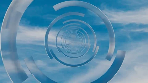 Endless forward movement inside abstract tunnel of rotating pipe parts against b Stock Footage 308376403