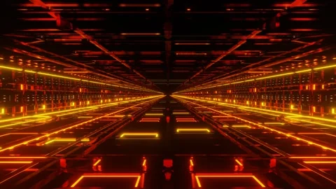 Endless forward movement inside abstract tunnel of orange flashing grid. 3d rend Video stock 309224534