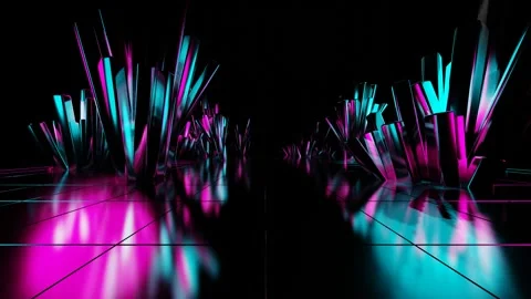 Endless forward movement inside abstract tunnel of glossy cubic crystal clusters Video stock 309224591