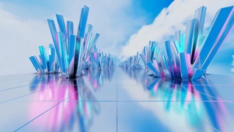 Endless forward movement inside an abstract tunnel of glossy cubic crystal clust Video stock 309224626