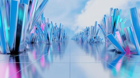 Endless forward movement inside an abstract tunnel of glossy cubic crystal clust Stock Footage 309224634