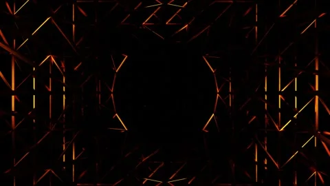 Endless forward movement inside abstract tunnel of orange flashing grid. 3d rend Stock-Footage 309224639