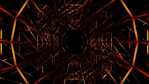 Endless forward movement inside abstract tunnel of orange flashing grid. 3d rend Stock Footage 309224690