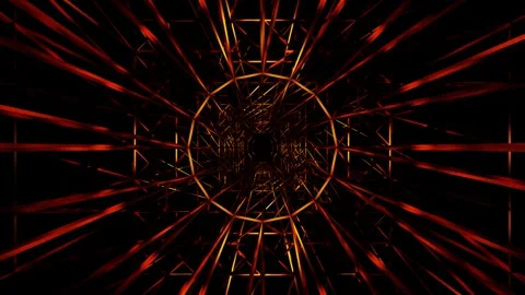 Endless forward movement inside abstract tunnel of orange flashing grid. 3d rend Stock Footage 309224691