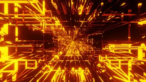 Endless forward movement inside abstract tunnel of orange flashing grid. 3d rend Video stock 309224781