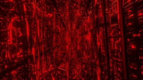 Endless forward movement inside abstract tunnel of red flashing grid. 3d render  Stock Footage 309224890