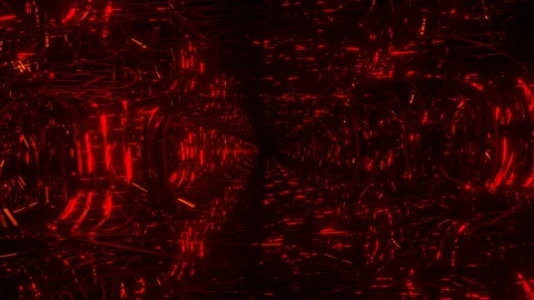 Endless forward movement inside abstract tunnel of red flashing grid. 3d render  Stock Footage 309224913